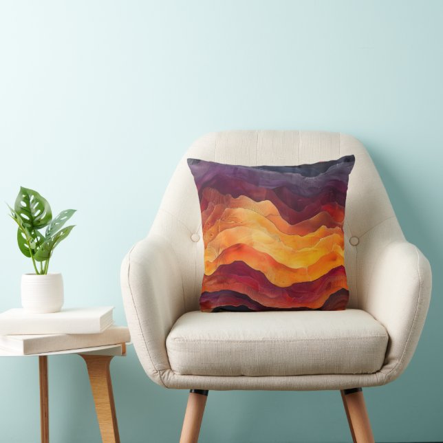 Ember Strata – Abstract Layers of Earth and Fire Throw Pillow (Chair)