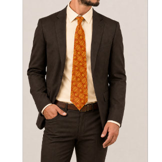 Emberielle Burnt Orange and Gold Ornamental Floral Neck Tie