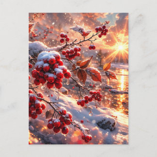 Embers of Winter Red Berries Snow Postcard