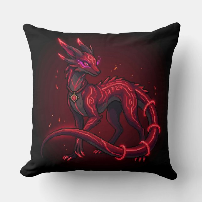 Emberveil Neon Rune Creature Gaming Throw Pillow (Front)