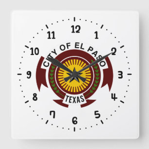 Emblem of City of El Paso, Texas Square Wall Clock