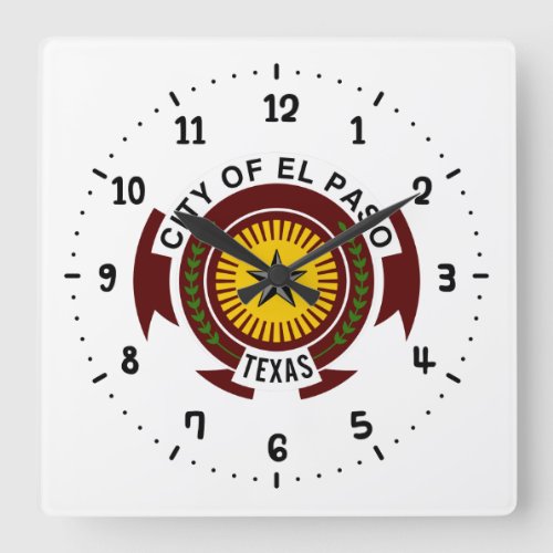 Emblem of City of El Paso Texas Square Wall Clock