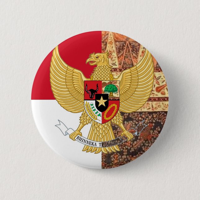 Emblem of Indonesia - Garuda Pancasila  Batik Flag Button (Front)
