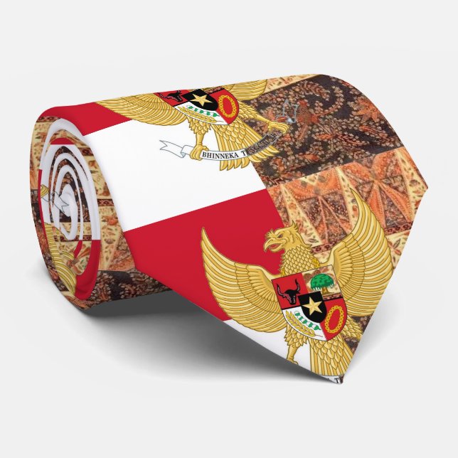 Emblem of Indonesia - Garuda Pancasila  Batik Flag Neck Tie (Rolled)