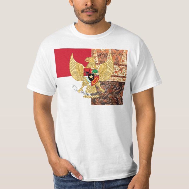 Emblem of Indonesia - Garuda Pancasila  Batik Flag T-Shirt (Front)