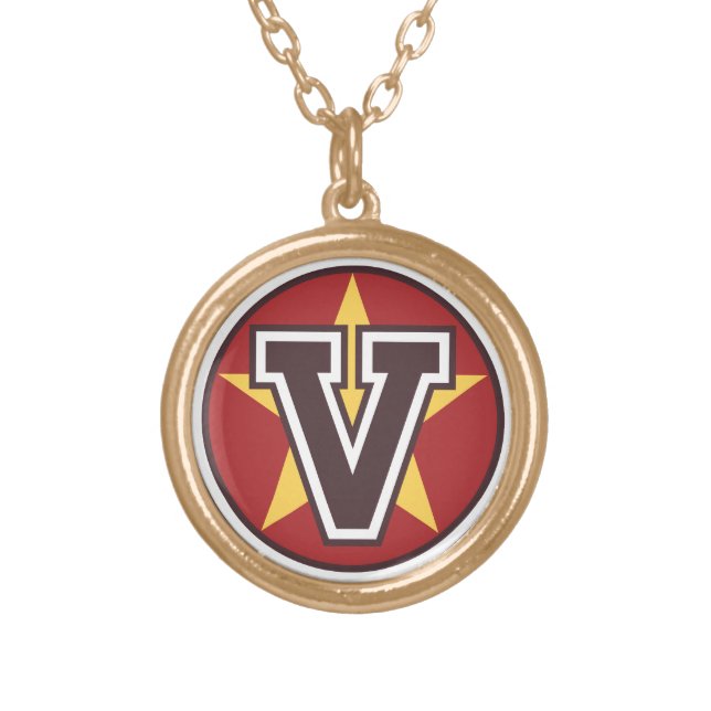 Emblematic Letter "V" monogrammed Gold Plated Necklace (Front)