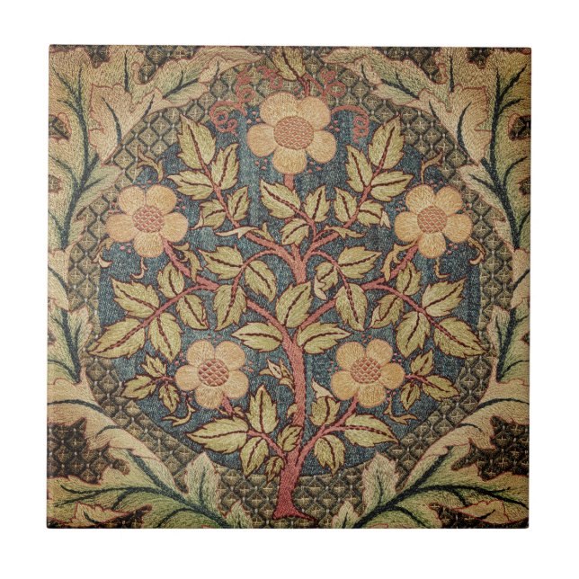 Emboidered Flower Tree Leaf Border Ceramic Tile (Front)