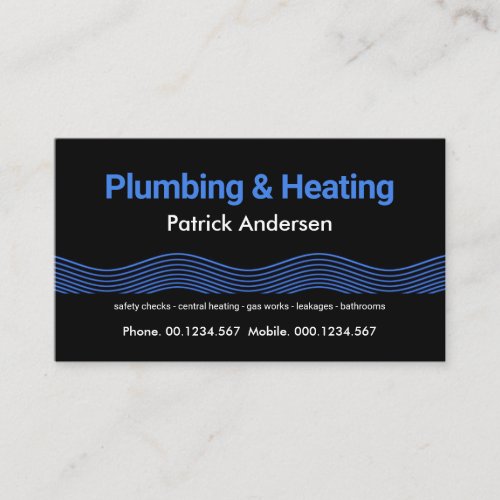 Emboss Blue Water Waves Plumbing And Heating Business Card