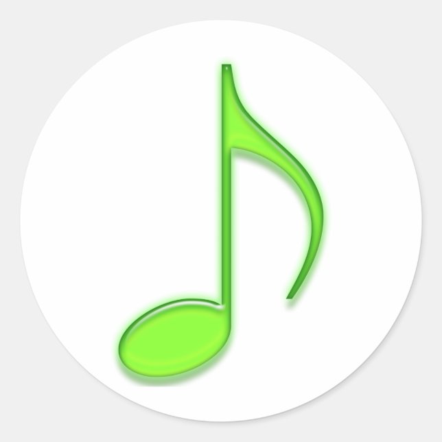 Emboss Lime Green Music 8th Note Classic Round Sticker (Front)