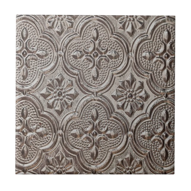Emboss Style Silver Grey Medallion Ceramic Tile (Front)