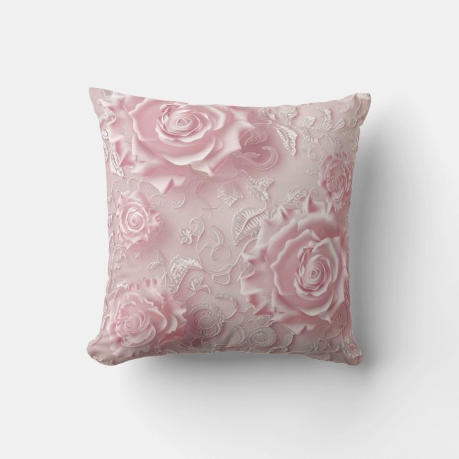  Embossed 3D Rose Floral  Throw Pillow (Front)