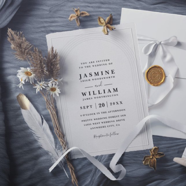 Embossed Arch Minimalist Elegant QR Code Wedding Invitation (Creator Uploaded)