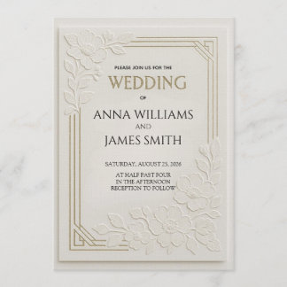 Embossed Art Deco Floral Wedding Invitation