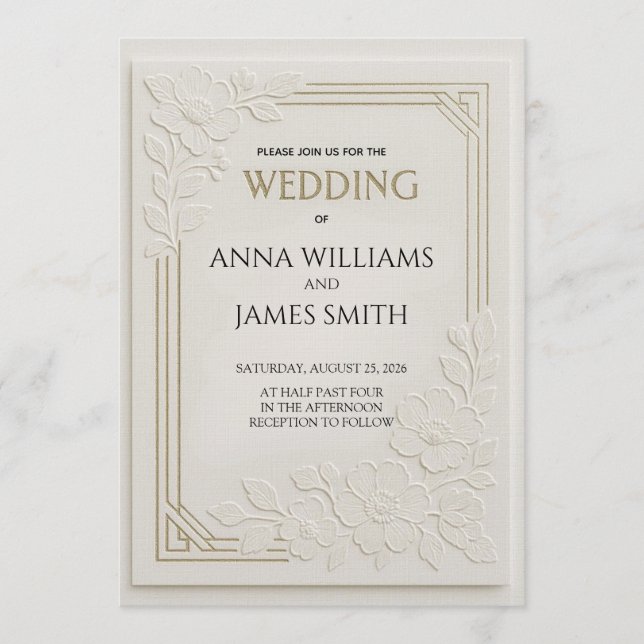 Embossed Art Deco Floral Wedding Invitation (Front)