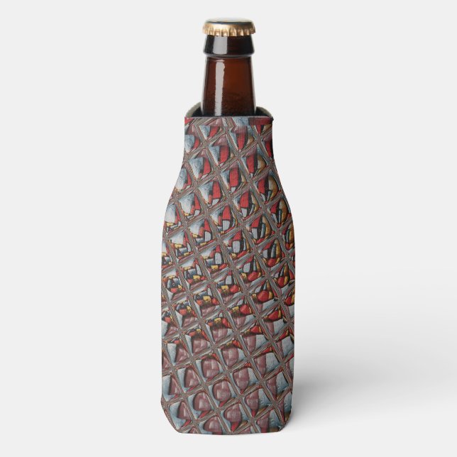 Embossed Ash Gray Maroon Checkered: A Modern Art Bottle Cooler (Bottle Front)