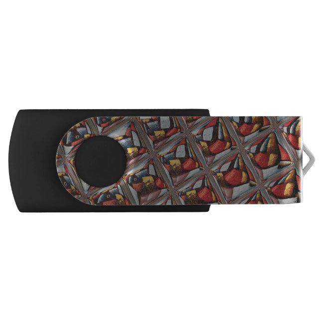 Embossed Ash Gray Maroon Checkered: A Modern Art Flash Drive (Front)
