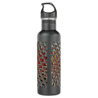 Embossed Ash Gray Maroon Checkered: A Modern Art Stainless Steel Water Bottle