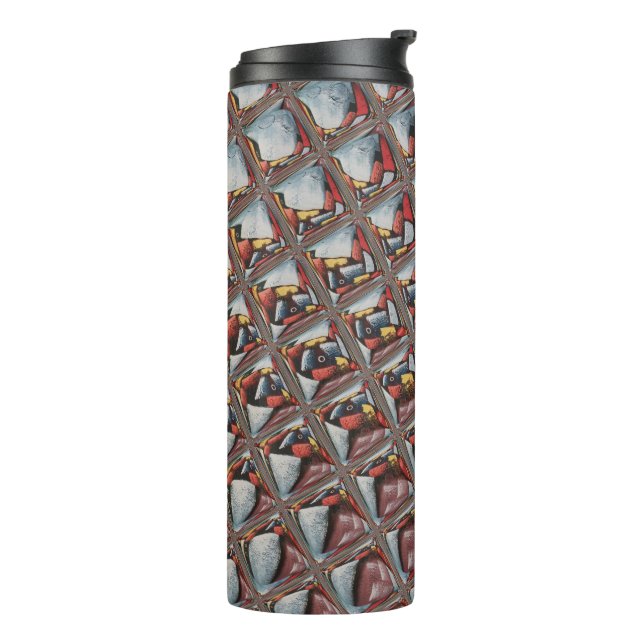 Embossed Ash Gray Maroon Checkered: A Modern Art Thermal Tumbler (Rotated Left)