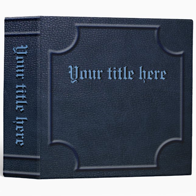Embossed Blue Faux Leather Book 3 Ring Binder (Front/Spine)