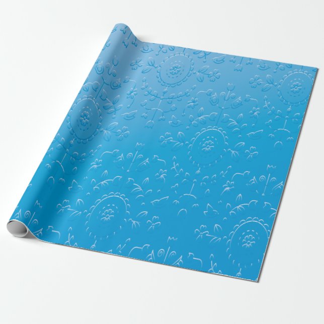 Embossed Blue Flower Abstract Gradient Wrapping Paper (Unrolled)