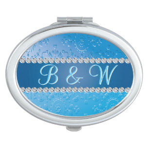 Embossed Blue Flower Anniversary Monograms Vanity Mirror