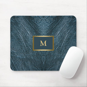 Embossed Blue Leather Mouse Pad