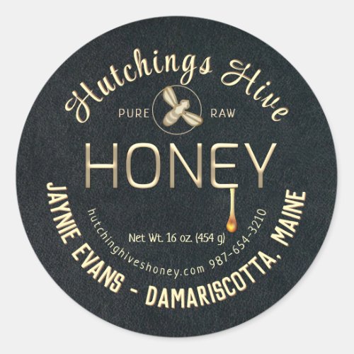 Embossed Bronze Dripping Honey Label with Bee     