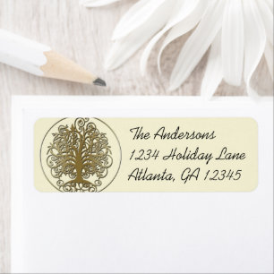 Embossed Brown Circle Swirl Tree Labels