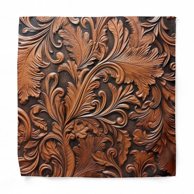 Embossed brown leather bandana (Front)