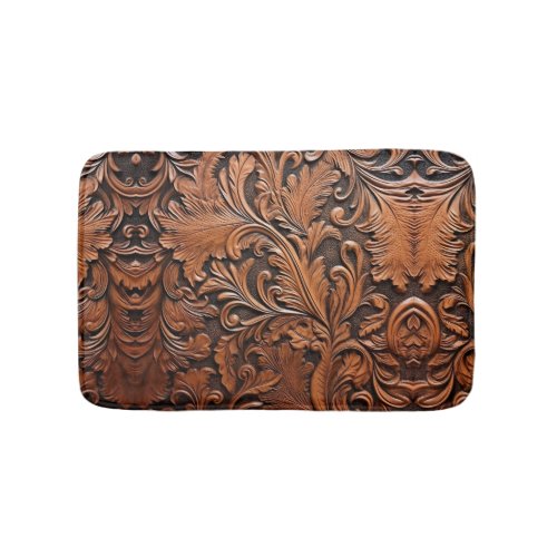 Embossed brown leather bath mat
