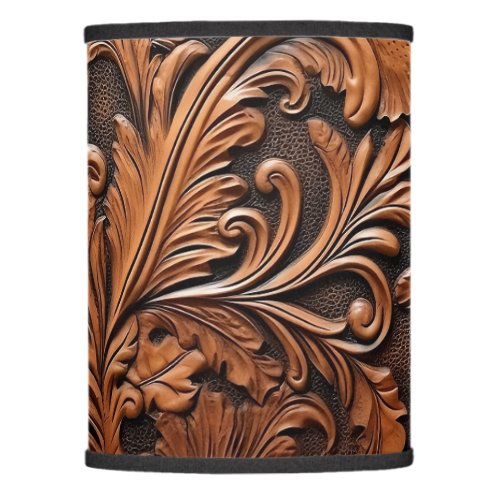 Embossed brown leather lamp shade