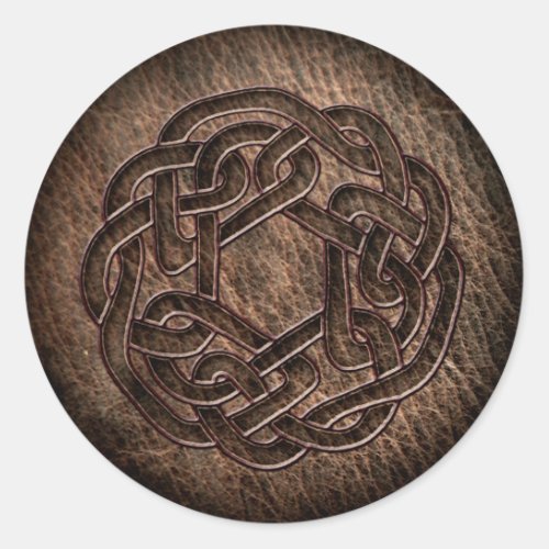 Embossed celtic ornament on leather classic round sticker