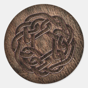 Embossed celtic ornament on leather classic round sticker