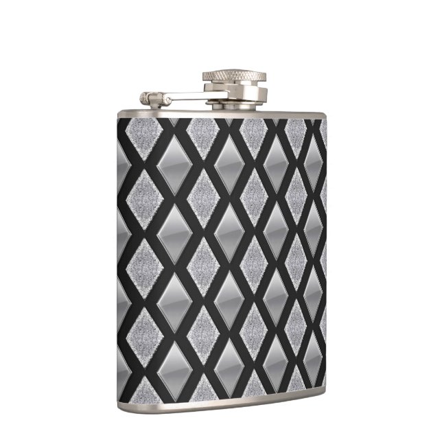 Embossed Chrome Harlequin Diamonds Print Flask (Right)