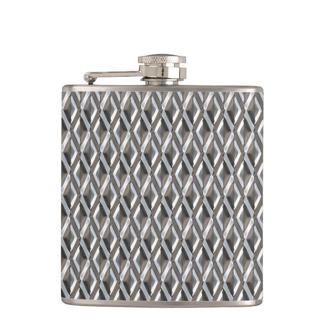 Embossed Chrome Harlequin Diamonds Print Flask (Front)