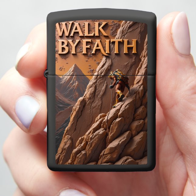 Embossed Climber Vertical Mountain Faith Zippo Lighter (In Hand)