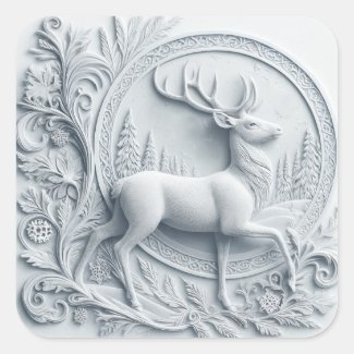 Embossed Collage Deer in Motion Square Sticker