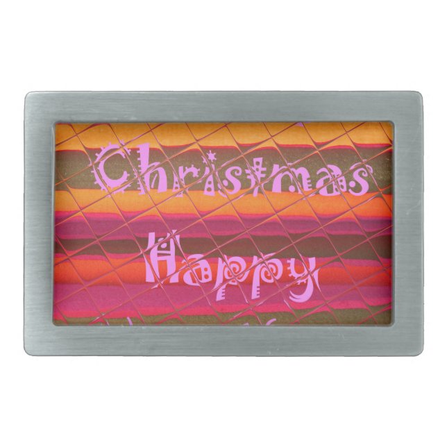 Embossed Colorful Stripes: Merry Christmas Happy N Belt Buckle (Front)