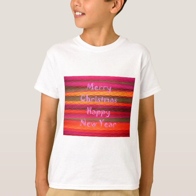 Embossed Colorful Stripes: Merry Christmas Happy N T-Shirt (Front)