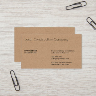 Embossed Construction Business Name Faux Kraft Card
