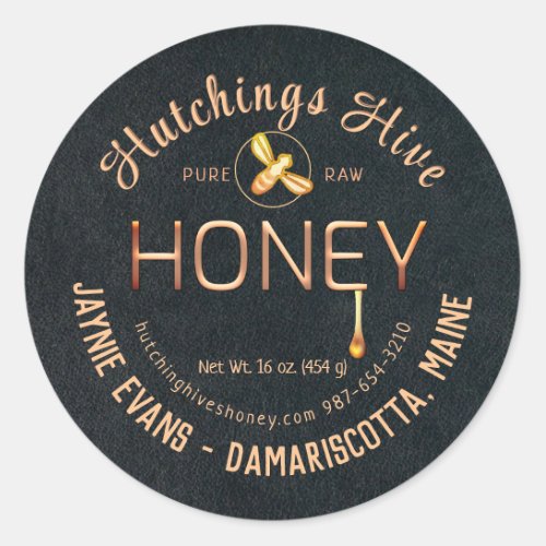 Embossed Copper Dripping Honey Label with Bee     