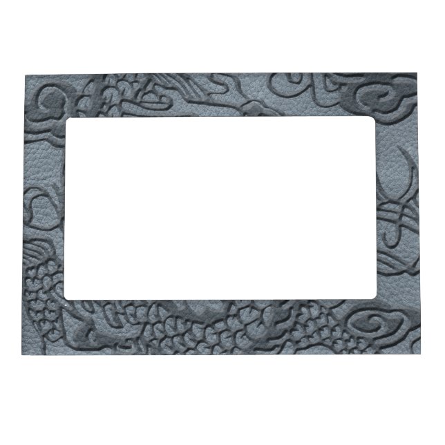 Embossed Dragon On Grey Leather print Magnetic Frame (Front)