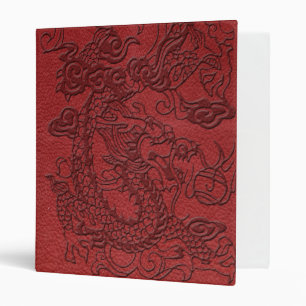 Embossed Dragon On red leather print 3 Ring Binder