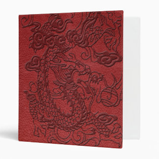 Embossed Dragon On red leather print 3 Ring Binder