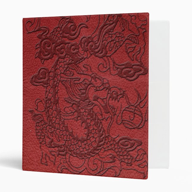 Embossed Dragon On red leather print 3 Ring Binder (Front/Inside)