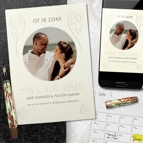 Embossed Effect Art Nouveau Save The Date Invitation
