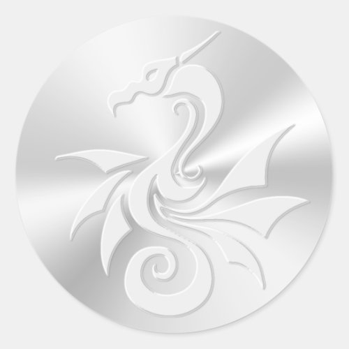 Embossed_effect Tribal Dragon Classic Round Sticker