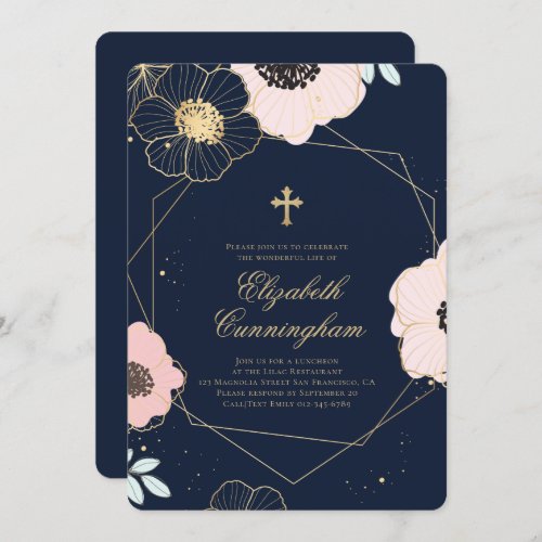 Embossed Floral Foliage Geometric Memorial Funeral Invitation