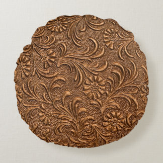 embossed floral panel, copper round pillow