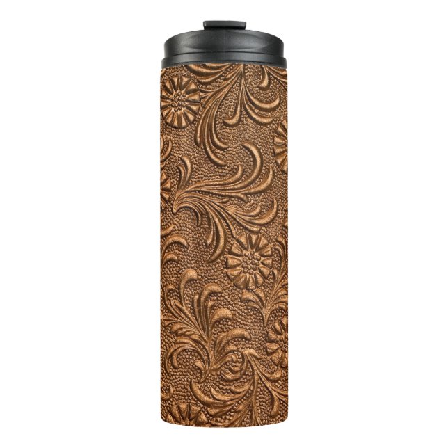 embossed floral panel, copper thermal tumbler (Front)